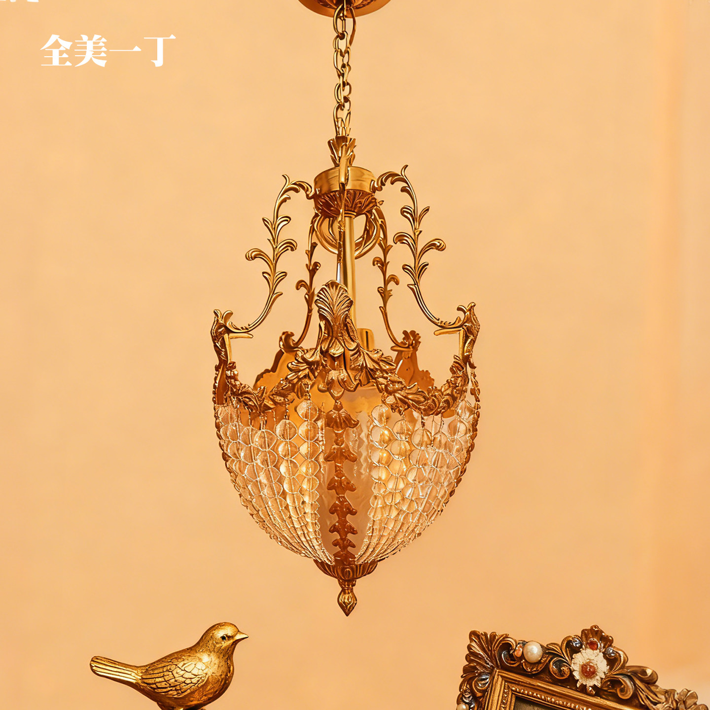 全美一丁法式复古黄铜雕花水晶吊灯阳台过道玄关复古奢华卧室吊灯