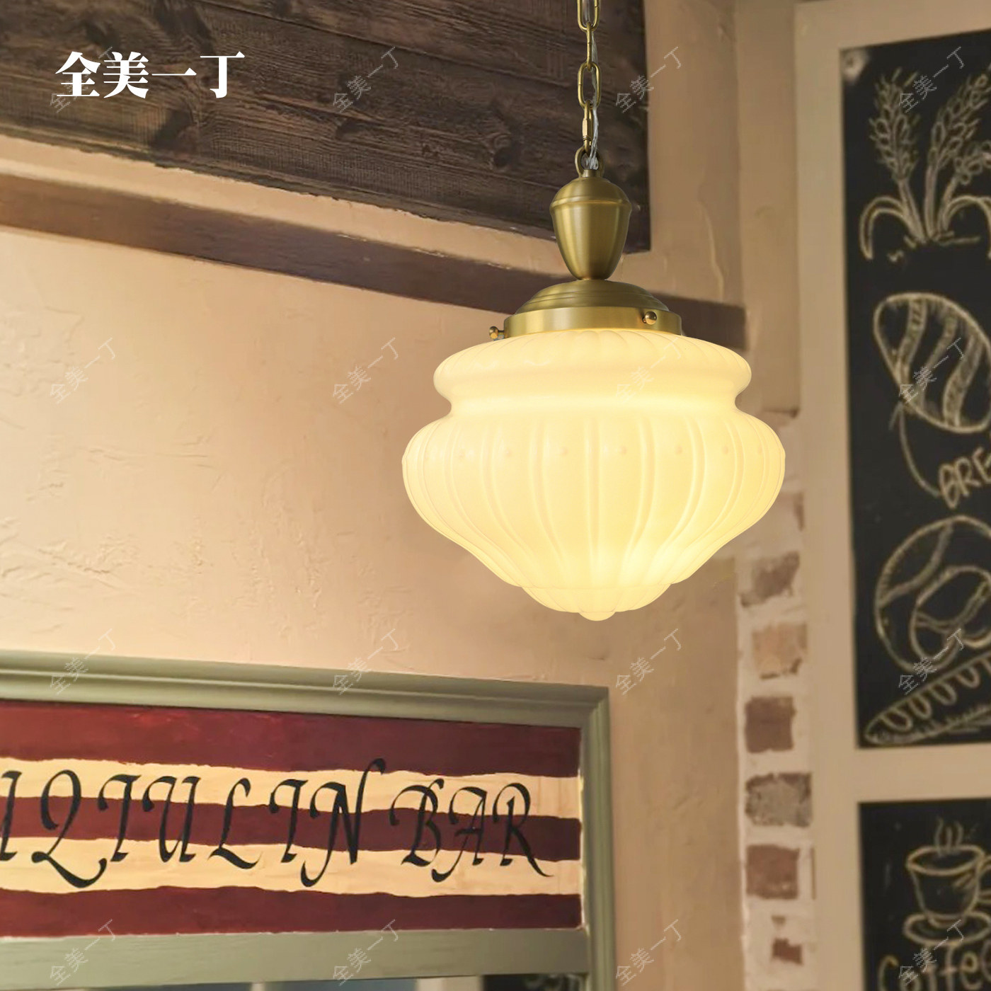 全美一丁美式复古玻璃吊灯法式中古卧室餐厅简约过道走廊氛围灯
