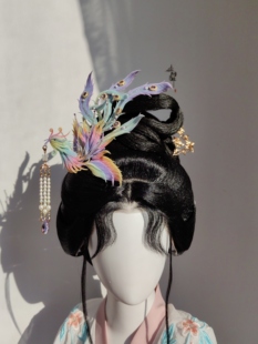 【尘烟醉】非遗绒花烟霞彩色凤凰发钗(中号)步摇汉服发饰