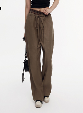 i.tGROUNDZERO美式复古拼接设计感舒适宽松高腰潮牌直筒长裤女