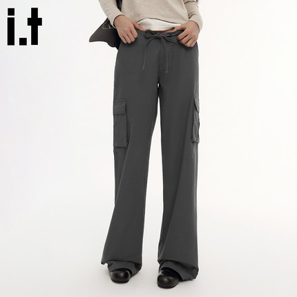 i.t GROUNDZERO美式复古潮牌系绳宽松显瘦休运动闲工装长裤女