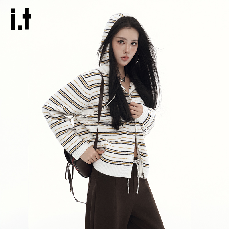 itGROUNDZERO拼色条纹毛衣外套