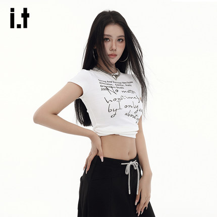 it:GROUNDZERO字母印花T恤美式复古短袖时尚潮牌内搭修身显瘦圆领