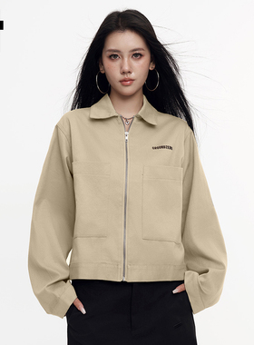 i.tGROUNDZERO美式设计感复古工装翻领飞行员夹克短款休闲上衣