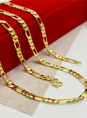 费加罗链沙金镀金项链男士4毫米几何长链子简约潮人饰品不掉色