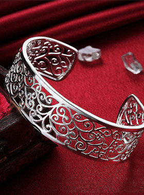 镂空复古宽面开口欧美风银饰品
