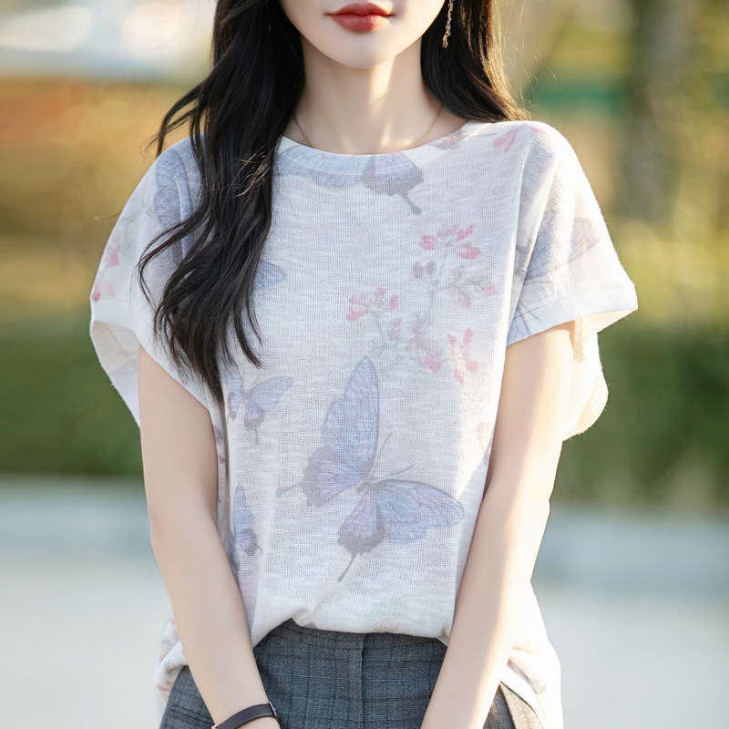 26新春款针织衫上衣女宽松打底衫 减龄慵懒风简约短袖薄T短款百搭