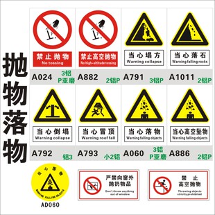禁止抛物当心落物倒塌安全标识牌 小心高空坠物落石滚石塌方冒顶铝板PVC塑料标志严禁向窗外抛扔物品请勿上海