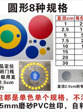8种规格圆形定位贴磨砂PVC硬塑料