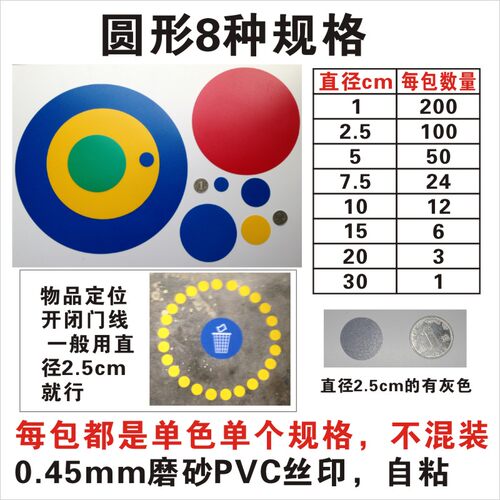 8种规格圆形定位贴磨砂PVC硬塑料