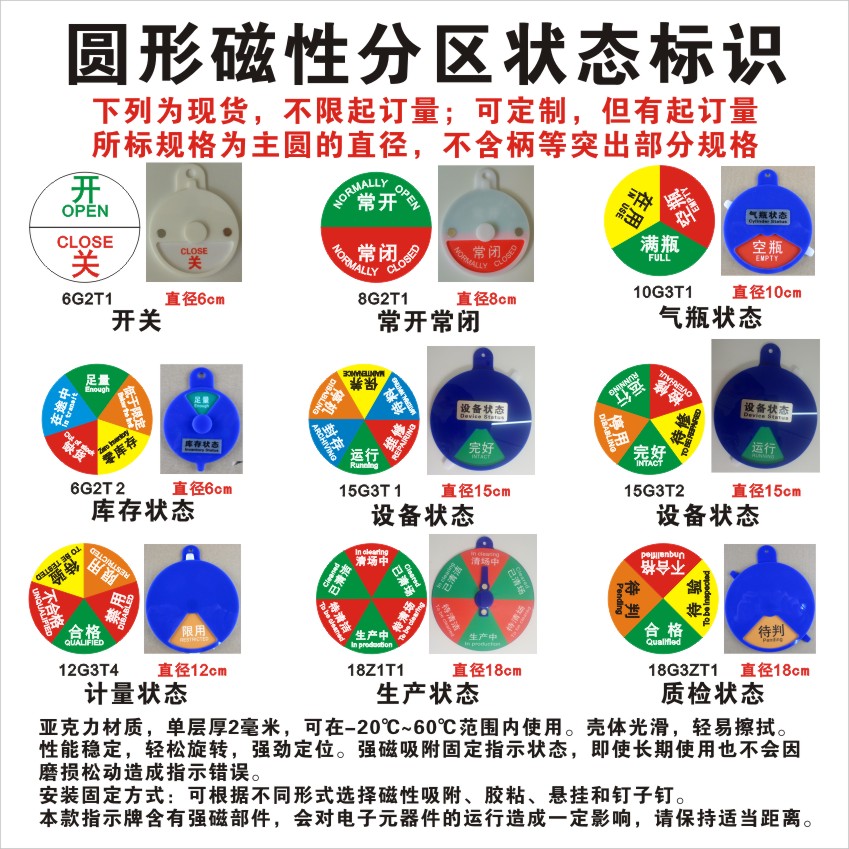圆形磁性分区状态标识亚克力