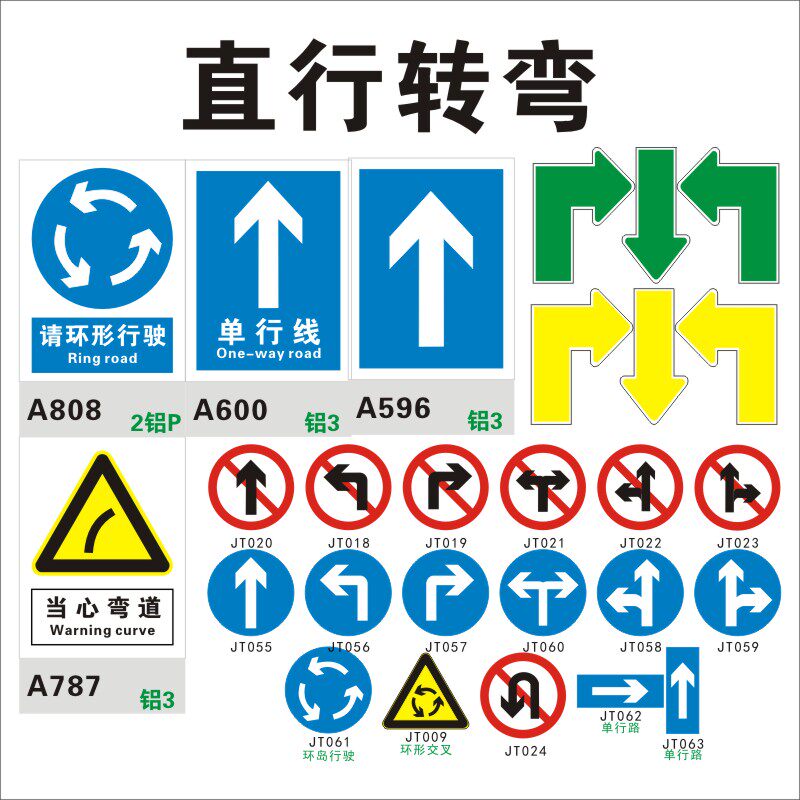 请环形行驶环岛交叉交通标志示 禁止严禁 方向前左右转掉头单行线路