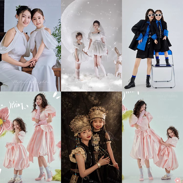 婚纱影楼母女亲子装时尚辣妈杂志风儿童摄影服装名族风甜美公主风