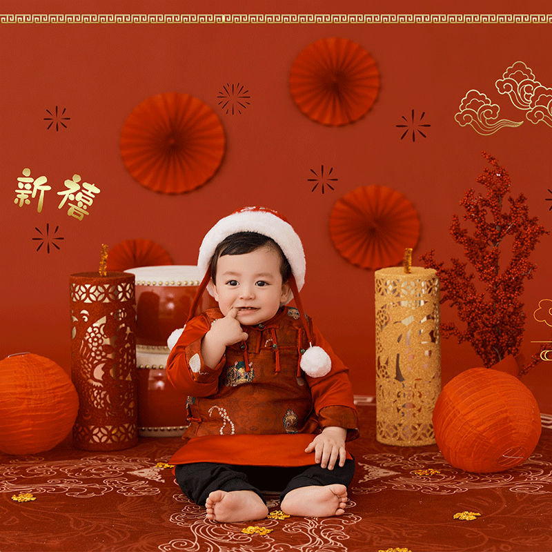 新年虎年连体衣周岁摄影服装道具