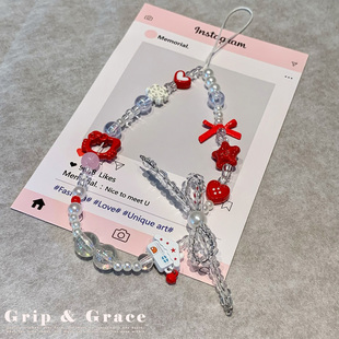 手机链高级感链条短款 挂链相机挂件手腕挂绳珠串挂饰KT猫手腕绳