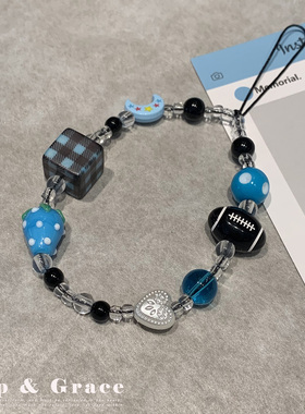 Grip Grace新款手机链格纹串珠挂链手机挂绳短钥匙扣链条防丢腕绳