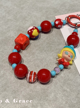 Grip Grace新年款红色手机链手腕绳串珠挂件钥匙扣手机壳吊坠精致