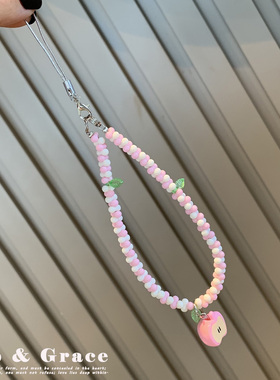 ins风秋冬围脖串珠手机链条包包挂件手机壳挂绳装饰可爱少女粉嫩