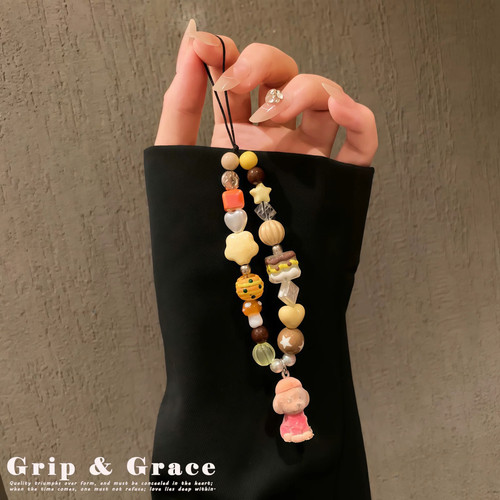 Grip Grace韩风可爱植绒狗狗串珠手机链ccd相机钥匙挂件便携挂绳