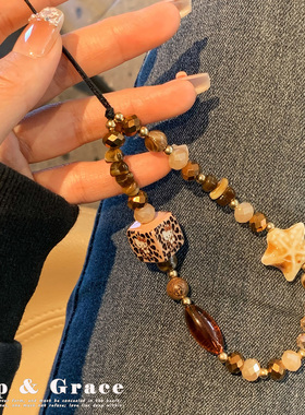 豹纹海星串珠手机链挂件ccd珠饰包挂ins风手机挂绳手提绳相机链条