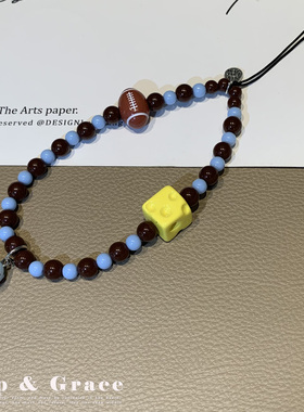 原创相机挂件手作橄榄球小众手机挂绳手机链便携挂绳防丢手机挂件