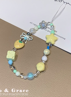 夏日多巴胺彩色串珠手机链挂绳可爱花朵星星挂件ccd相机挂饰配饰