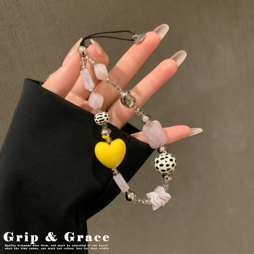 GripGrace ins韩国爱心波点圆珠手机链挂绳ccd相机挂链少女百搭