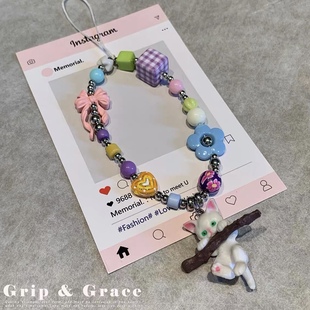 手机链条可爱猫挂绳短挂绳挂链手机链钥匙扣饰品ccd挂绳多巴胺