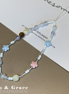 ins风串珠花朵手机挂链ccd相机挂绳防丢百搭女手机壳挂链可爱新款