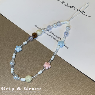 ins风串珠花朵手机挂链ccd相机挂绳防丢百搭女手机壳挂链可爱新款