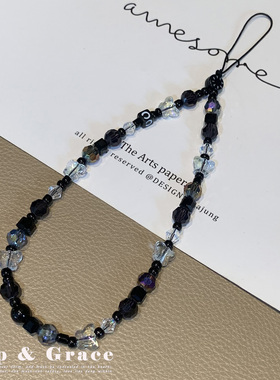 超清透紫色水晶手机链轻奢高级感百搭珠饰挂件手腕挂绳手机挂绳女