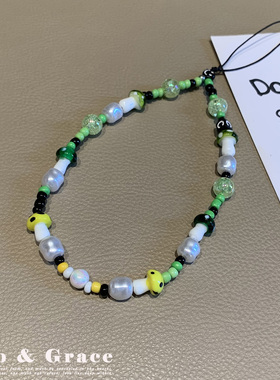 彩色串珠手机链挂绳小众可爱手腕式手机挂件钥匙圈挂饰挂链原创