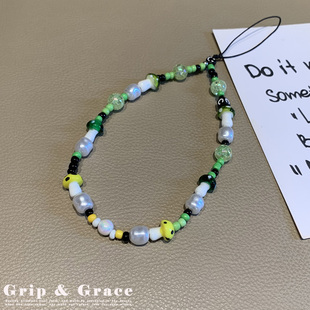 彩色串珠手机链挂绳小众可爱手腕式 手机挂件钥匙圈挂饰挂链原创