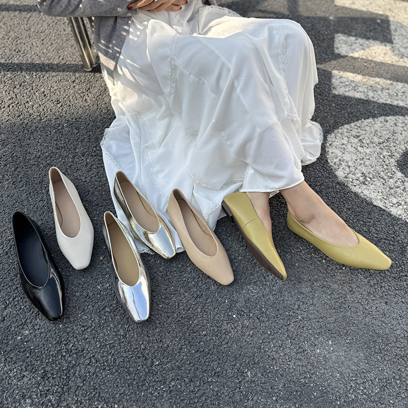 简约通勤气质方头羊皮女单鞋浅口韩版时尚一脚蹬平底真皮玛丽珍鞋,女鞋,浅口单鞋,淘宝优惠券,粉丝福利购,淘宝优惠卷