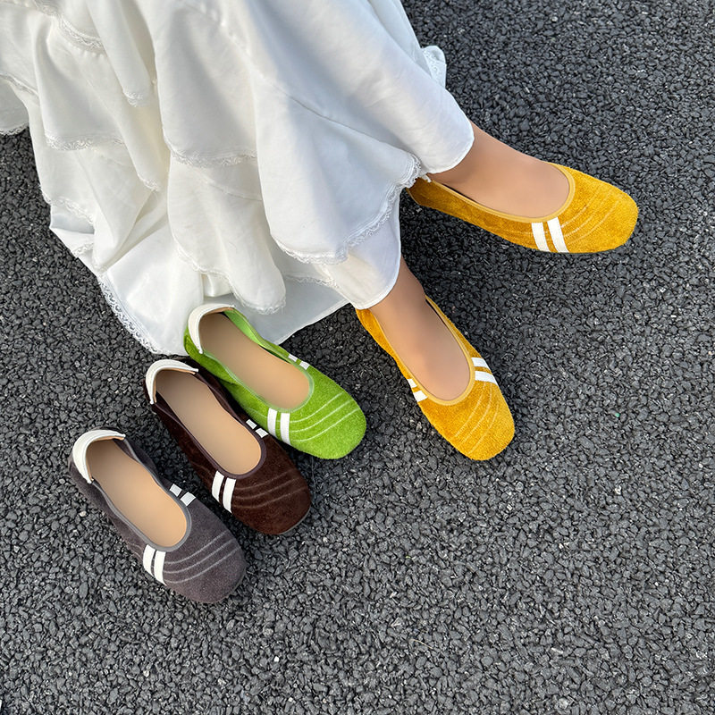 头层牛皮甜美奶奶鞋软底平底芭蕾舞鞋圆头一脚蹬舒适真皮森女单鞋