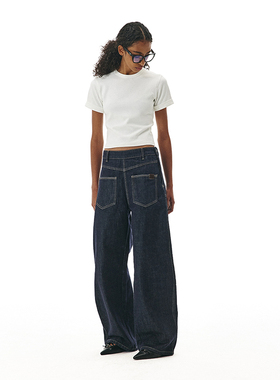 SHALL NOT UNTRUE 复古弯刀牛仔裤女设计感侧拉链原牛显瘦香蕉裤