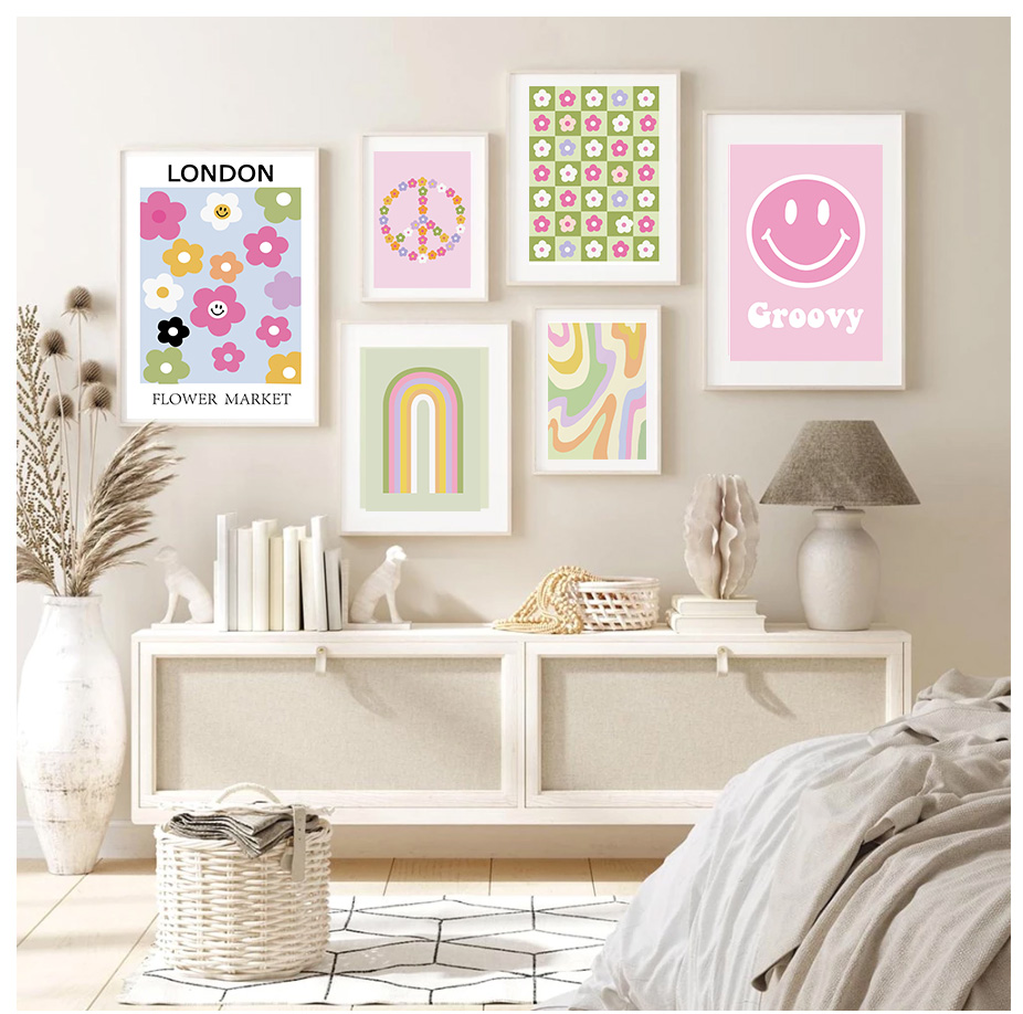 网红笑脸ins风粉色少女抽象几何免打孔装饰画卧室宿舍挂画壁画图片