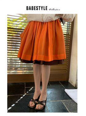 BABESTYLE |“都市实践者”韩风时髦重工撞色设计压褶百褶蓬蓬裙