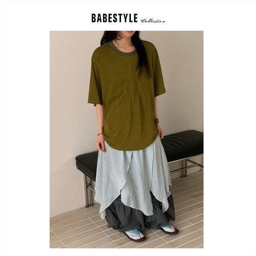 BABESTYLE |“太阳” YAN 日式古早风日漫轻亚圆形褶皱设计短袖T