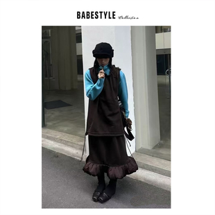 BABESTYLE |“泡芙”首尔蚕丝婴儿蛋白绒抽绳设计无袖卫衣背心