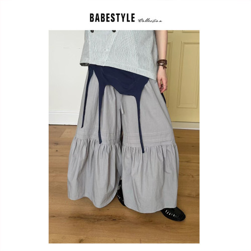 BABESTYLE |“安妮” YAN 日式简约文艺美学气质打揽压褶阔腿裙裤