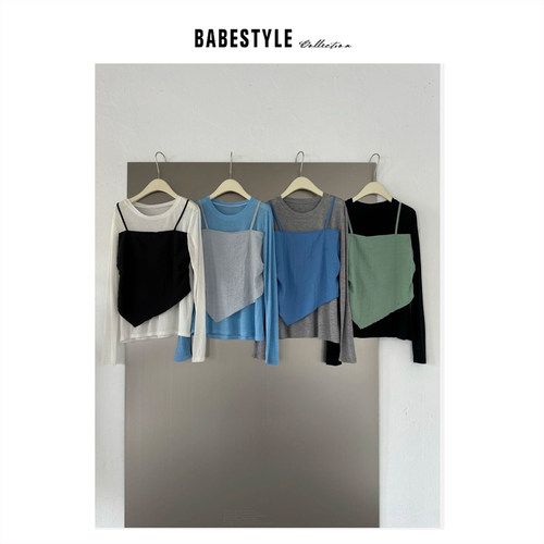 BABESTYLE |“有趣的碰撞”首尔撞色吊带拼接假两件修身显瘦长袖T