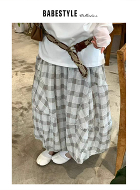 BABESTYLE |“冷萃薄荷冰” YAN 日式肌理格纹气泡结构花苞半身裙