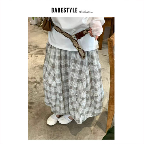 BABESTYLE |“冷萃薄荷冰” YAN 日式肌理格纹气泡结构花苞半身裙