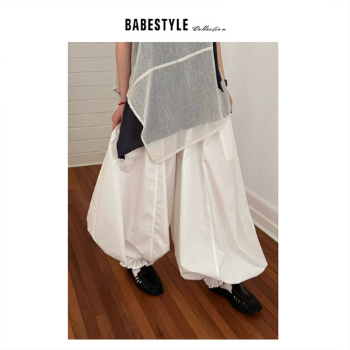 BABESTYLE |“甜武士” YAN 日式简约束腿花边设计灯笼裤休闲裤