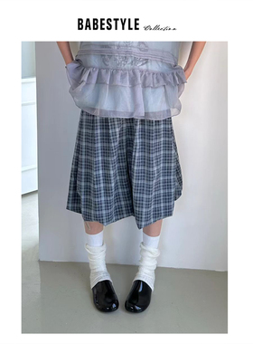 BABESTYLE |“名古屋” YAN 日式文艺复古格纹抽绳设计花苞中裤