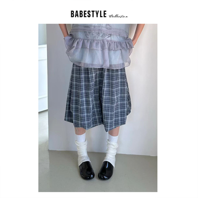 BABESTYLE |“名古屋” YAN 日式文艺复古格纹抽绳设计花苞中裤