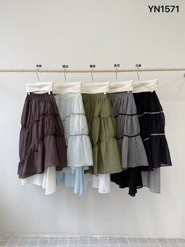 YANJJIAN+不对称双层拼接+蛋糕裙