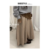 BABESTYLE 迷雾 韩系高级感简约中古风绒雾感压褶裙摆半身裙