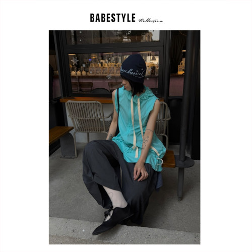 BABESTYLE |“玩色彩” UNTime 首尔轻机能风抽绳花边连帽马夹